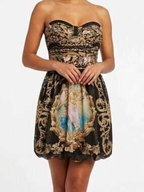 Bebe Silk Chiffon Bubble Hem Strapless Cocktail Dress- Sz. Med